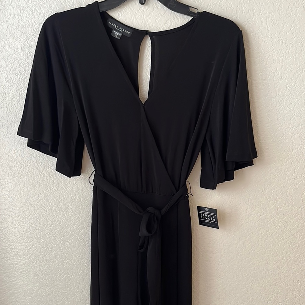 Black flutter sleeve wide leg stretch jumpsuit